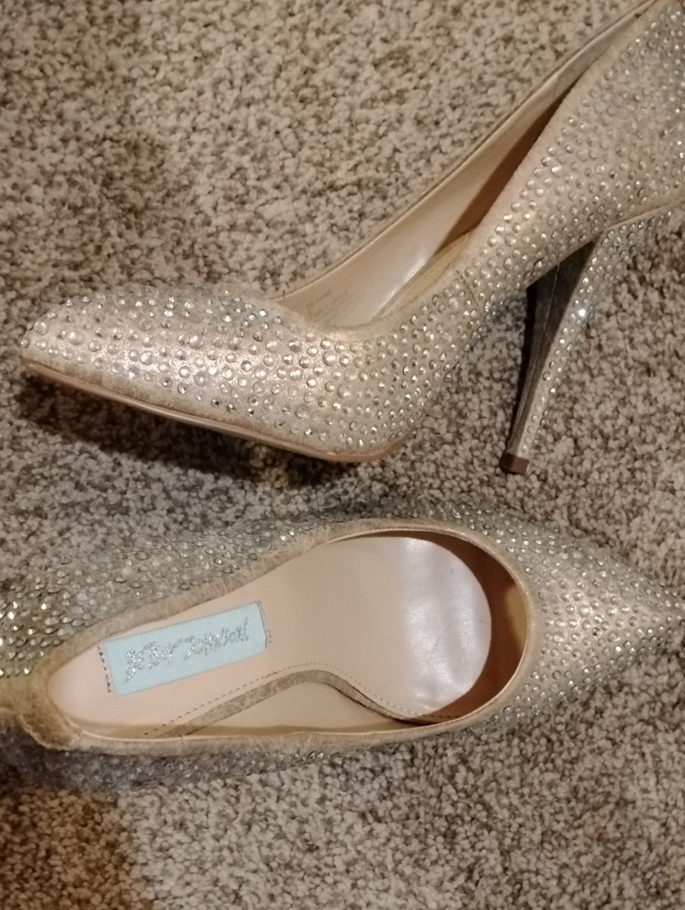 Betsey Johnson Champagne Crystal-Embellished Pointed Toe Pumps